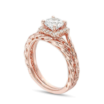 1,17 ct. Gesamtgewicht Diamant Brautset mit quadratischem Rahmen und Twist-Rope-Design in 14K Roségold