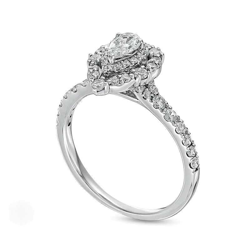 0.75 ct. Gesamtgewicht Halo-Verlobungsring mit tropfenförmigen Diamanten in 14K Weißgold