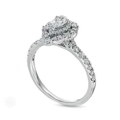 0.75 ct. Gesamtgewicht Halo-Verlobungsring mit tropfenförmigen Diamanten in 14K Weißgold