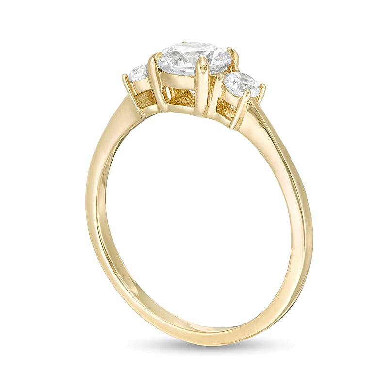 Dreistein-Verlobungsring mit Diamanten 1.0 CT. TW in 14K Gelbgold