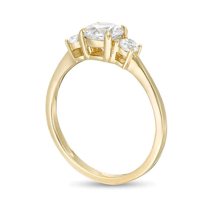 Dreistein-Verlobungsring mit Diamanten 1.0 CT. TW in 14K Gelbgold