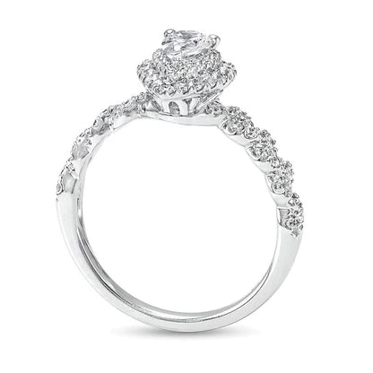 1.0 ct. Gesamtgewicht Halo-Verlobungsring mit tropfenförmigem Diamant in 14K Weißgold