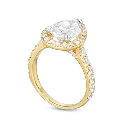 4.0 ct. Gesamtgewicht Halo-Verlobungsring mit tropfenförmigem Labordiamant in 14K Gelbgold (I/SI2)