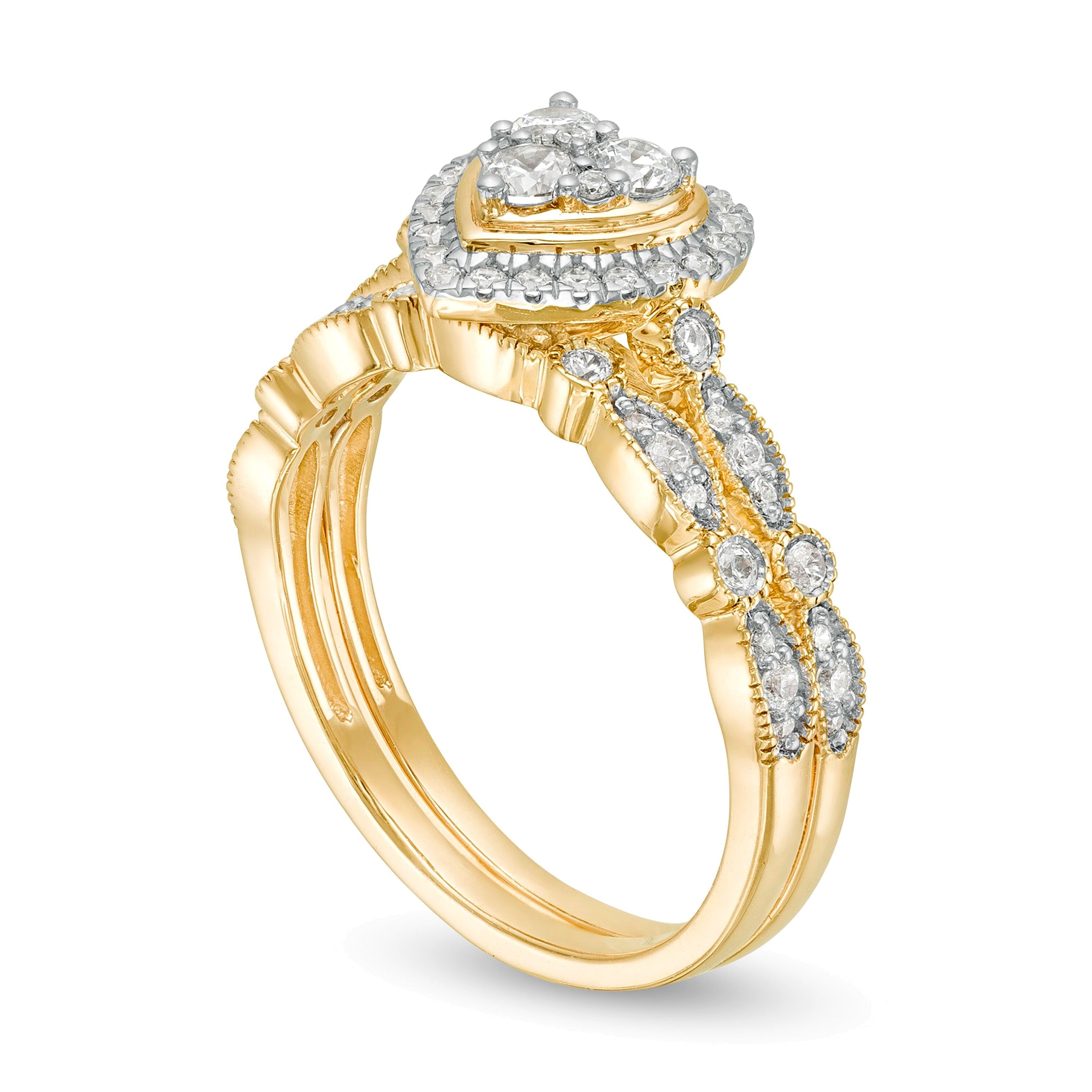 Braut-Set mit Diamanten im Herz-, Marquise- und Rundschliff 0.5 ct. Gesamtgewicht in 10K Gelbgold
