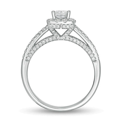 Halo-Verlobungsring mit Diamanten in Princess- und rundem Schliff aus 14K Weißgold für Damen