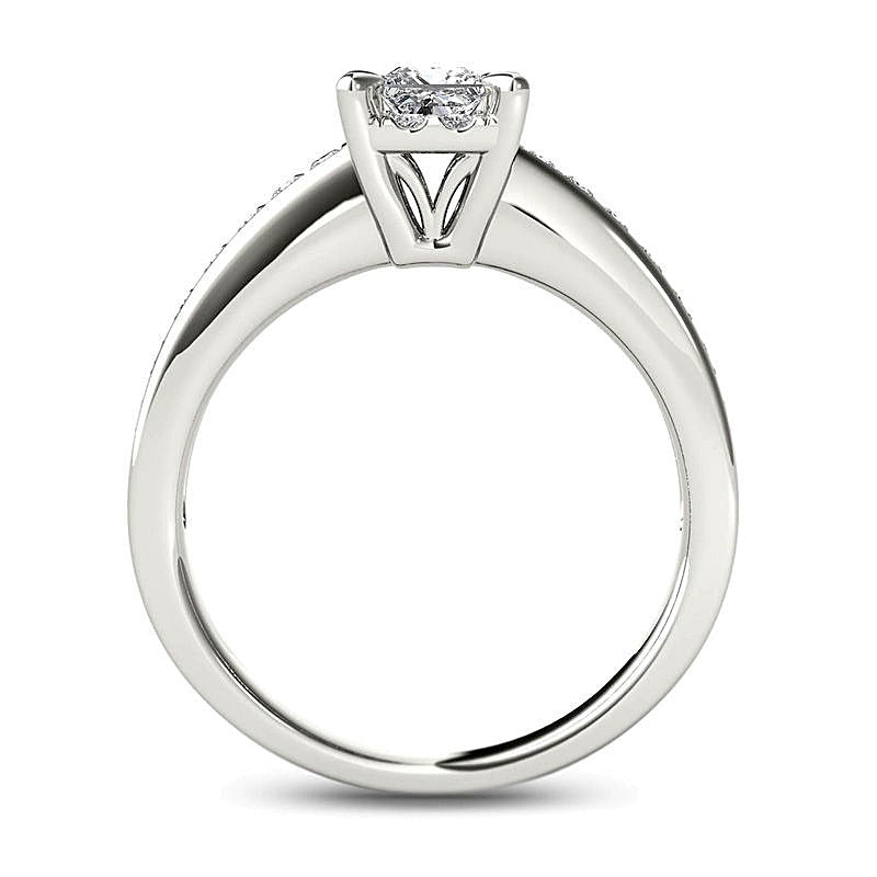 Verlobungsring mit Diamanten im Princess-Schliff 1.0 ct. Gesamtgewicht, Halo, in 14K Weißgold