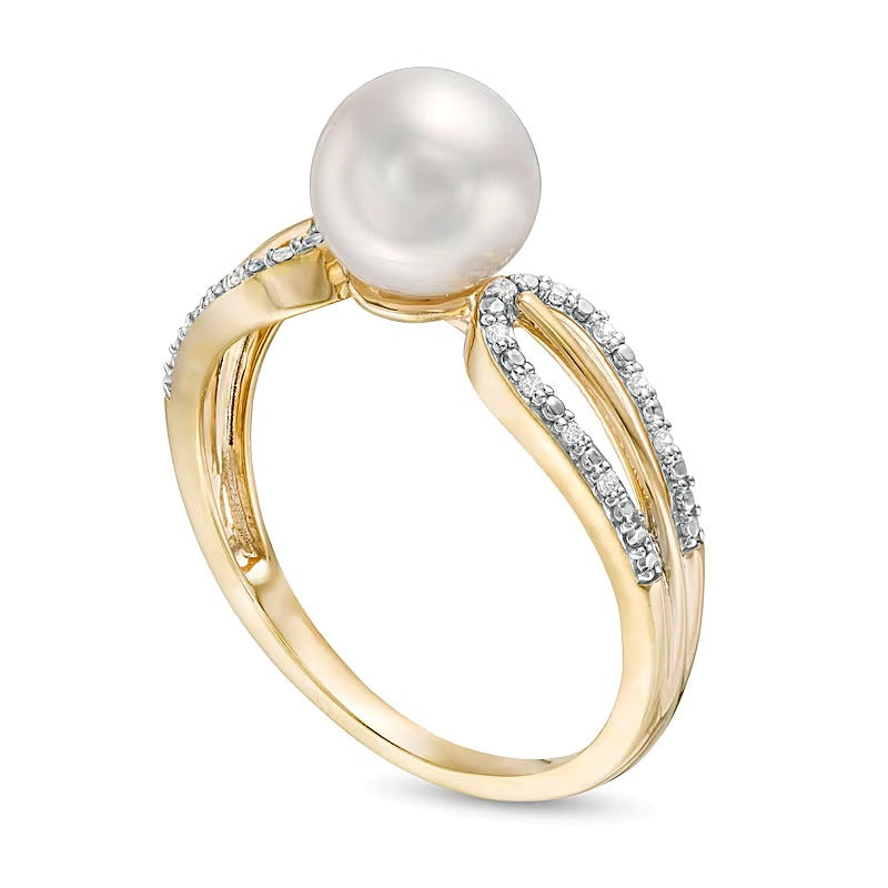 7,0mm Süßwasser-Zuchtperle und Ring mit 0,05 ct. Gesamtgewicht Diamant mit geteilter Schiene in 10K Gold