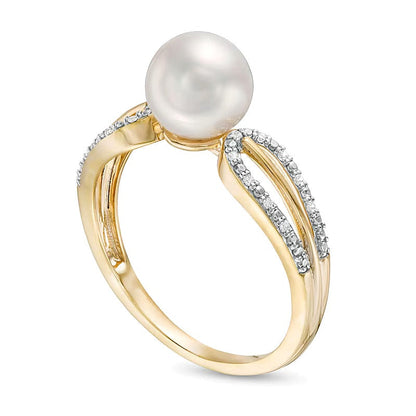 7,0mm Süßwasser-Zuchtperle und Ring mit 0,05 ct. Gesamtgewicht Diamant mit geteilter Schiene in 10K Gold