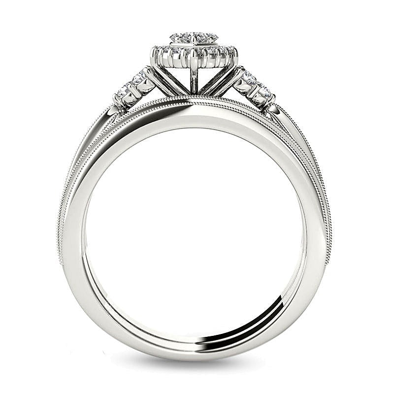 0.5 ct. Gesamtgewicht Komposit-Brautset mit Diamanten im Marquise- und Rundschliff in 14K Weißgold
