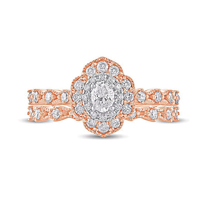 0,63 ct. Gesamtgewicht Braut-Set mit ovalem Diamant im Vintage-Stil in 10K Roségold