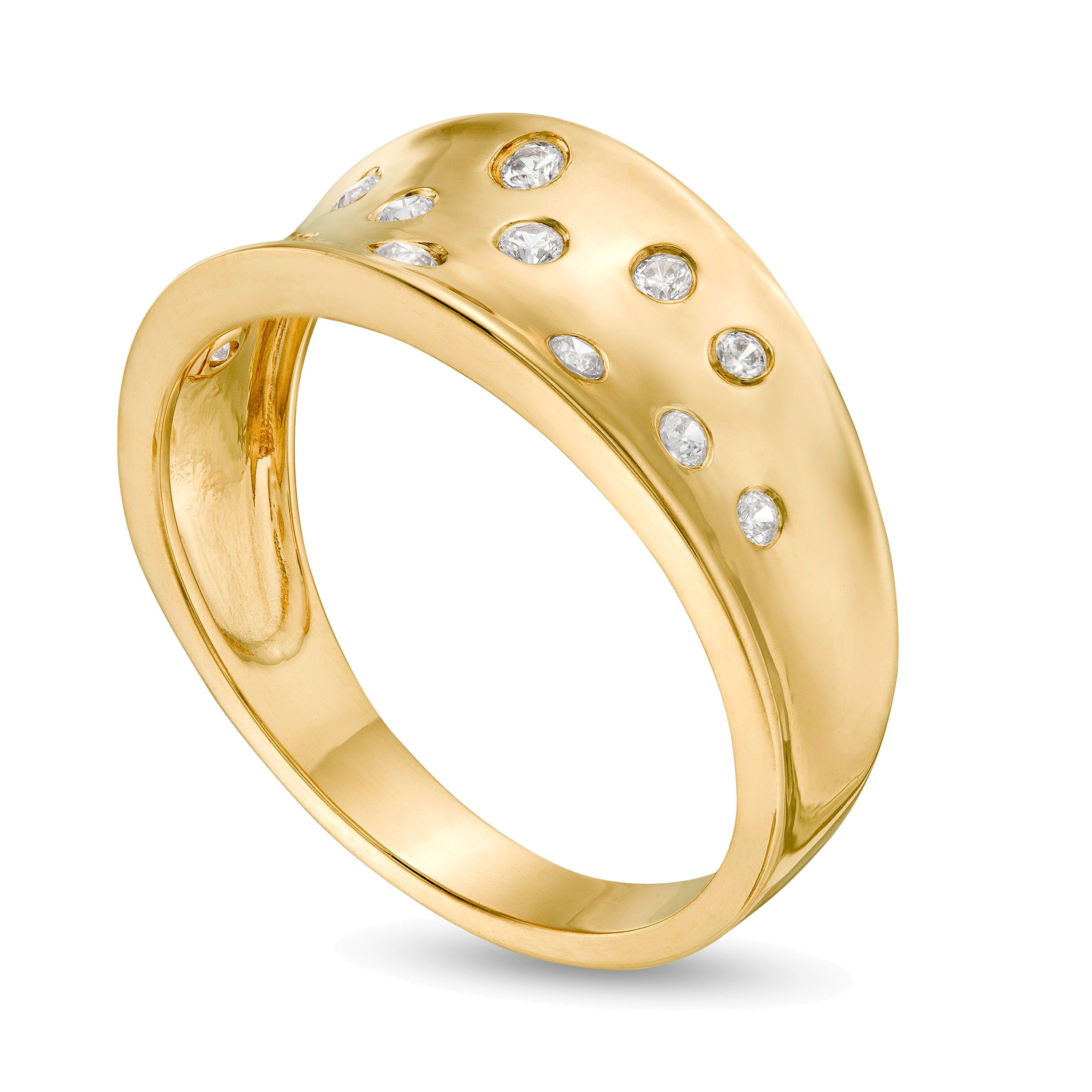 0,17 ct. Gesamtgewicht Diamant Scatter Ring mit konkavem Ringband in 10K Gelbgold