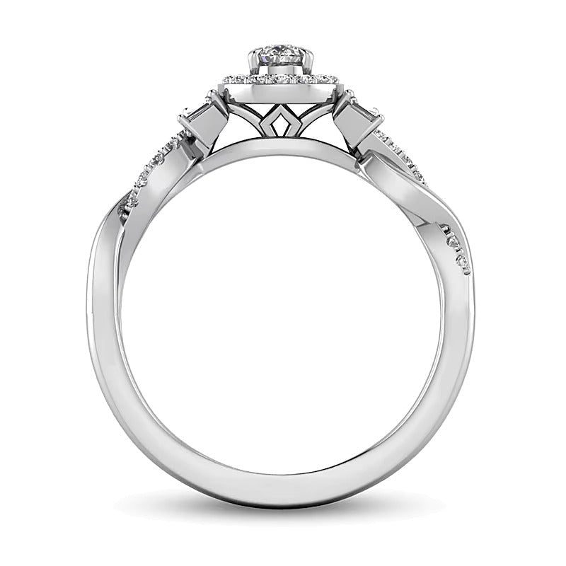 0.33 ct. Gesamtgewicht tropfenförmiger Diamant Vintage Ring mit gedrehter Ringschiene in 10K Weißgold