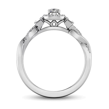 0.33 ct. Gesamtgewicht tropfenförmiger Diamant Vintage Ring mit gedrehter Ringschiene in 10K Weißgold