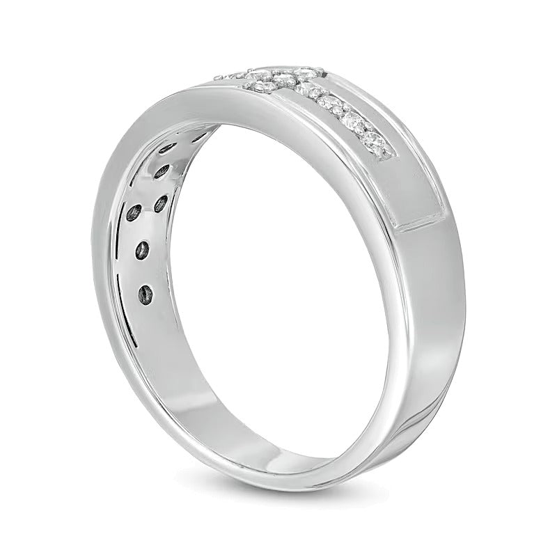 0.13 ct. Gesamtgewicht Diamant Ehering mit liegendem Kreuz in rhodiniertem Sterlingsilber