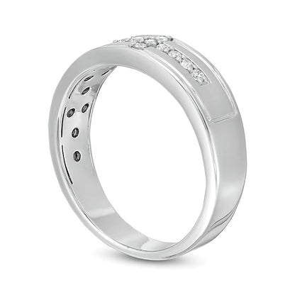 0.13 ct. Gesamtgewicht Diamant Ehering mit liegendem Kreuz in rhodiniertem Sterlingsilber