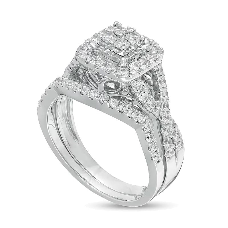 Braut-Set mit Diamanten im Komposit-Kissenschliff, 1.0 ct. Gesamtgewicht, in 10K Weißgold