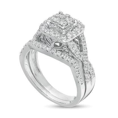 Braut-Set mit Diamanten im Komposit-Kissenschliff, 1.0 ct. Gesamtgewicht, in 10K Weißgold