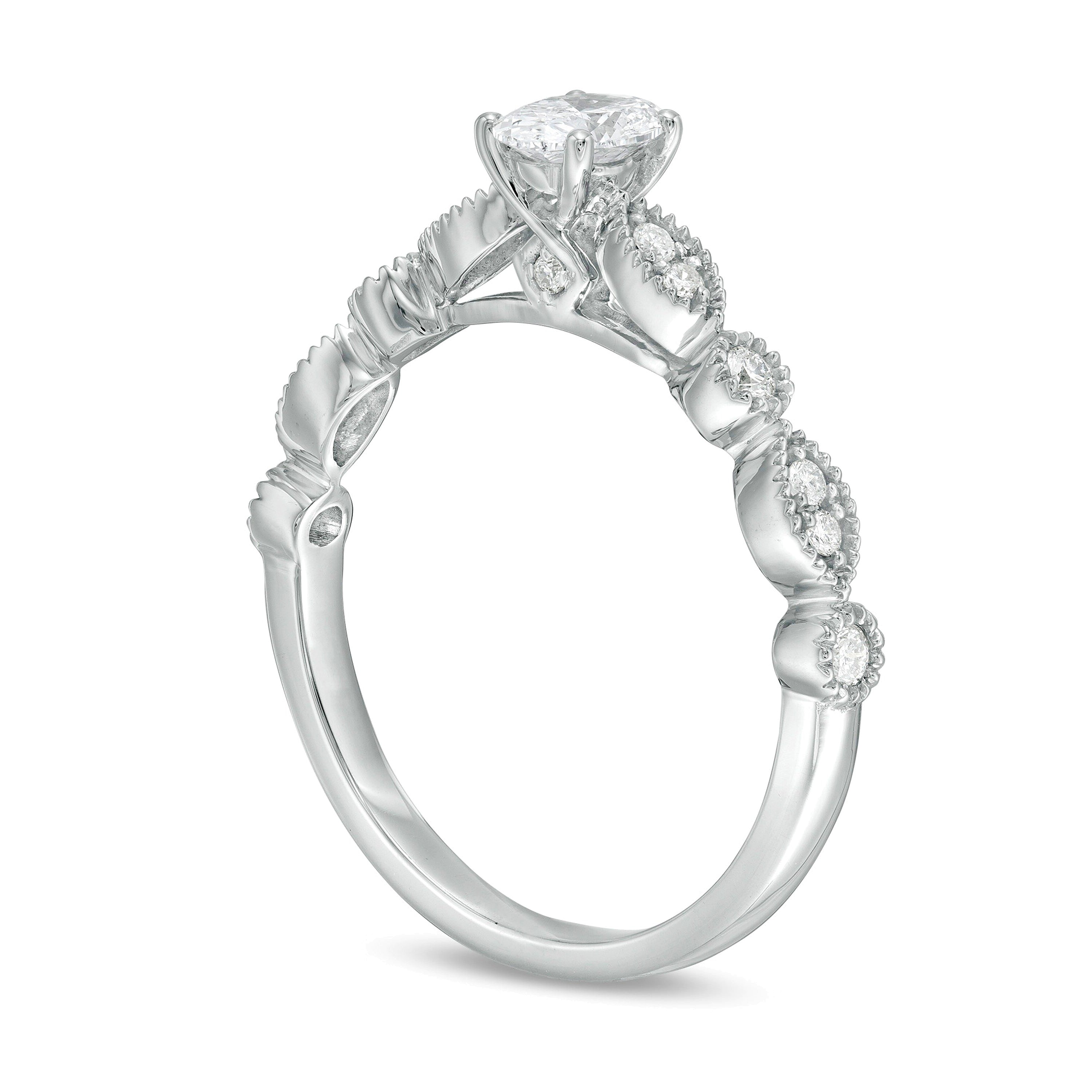 0,5 ct. Gesamtgewicht Solitär mit seitlichem Besatz mit ovalem Diamant und Marquise-Formen im Vintage-Stil in 10K Weißgold