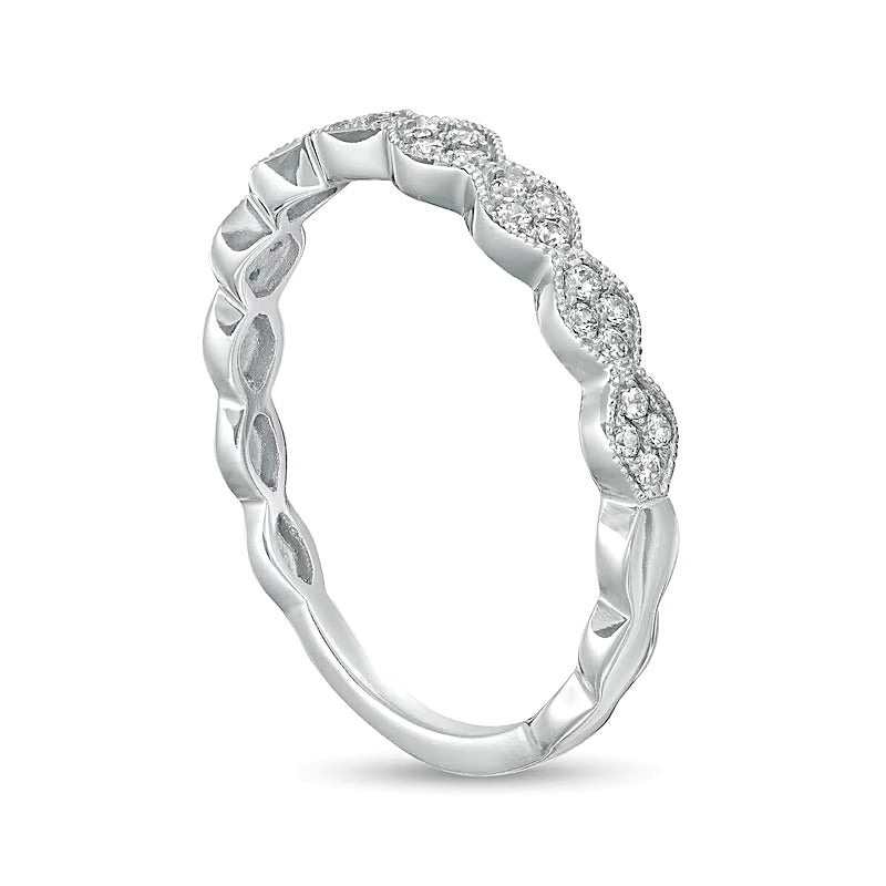 0.17 ct. Gesamtgewicht Memoire-Ring stapelbar mit Diamanten und Muschelrand in 10K Weißgold