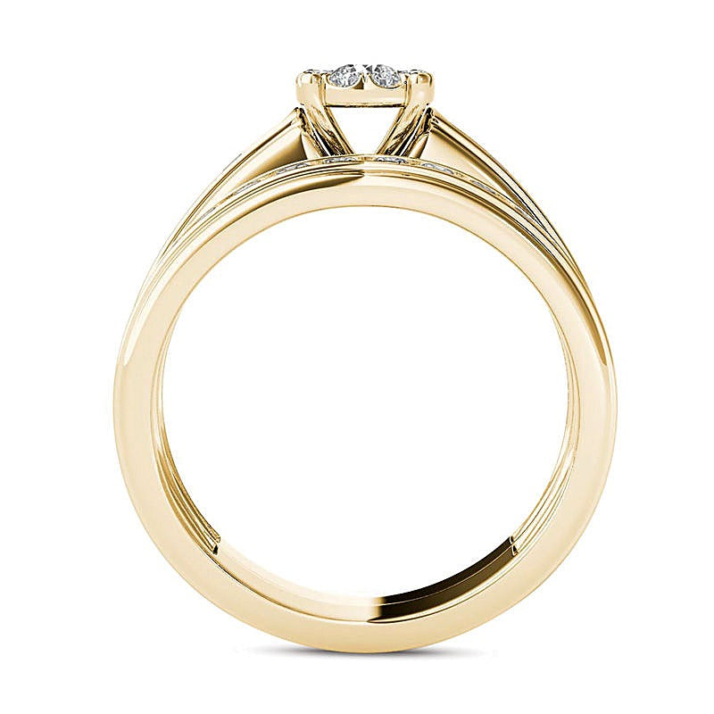Diamant-Brautset 1.5 ct. Gesamtgewicht mit Halo in 14K Gelbgold