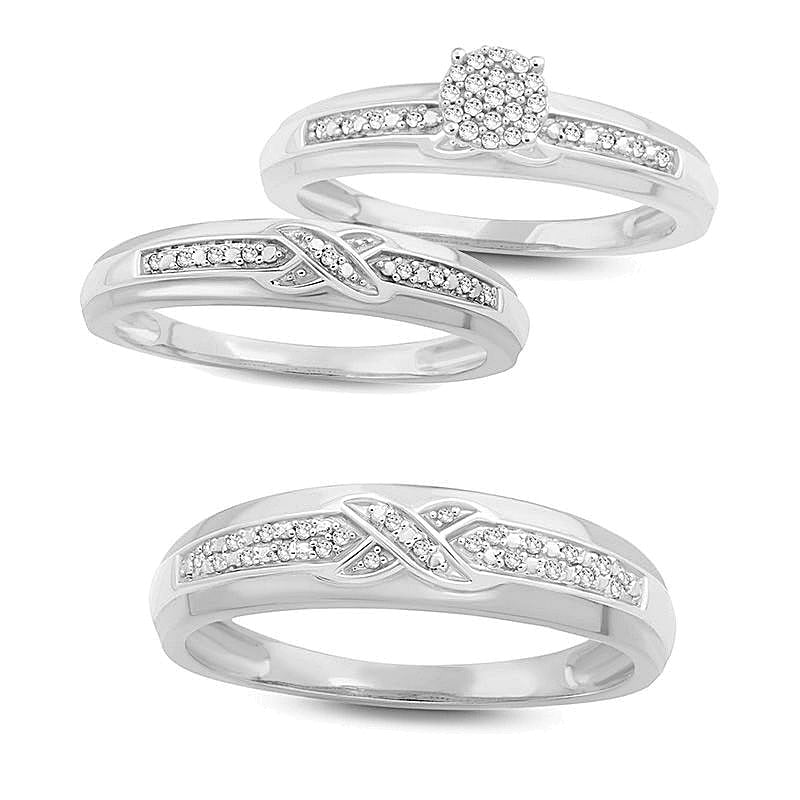 Ehering mit Diamanten im Criss-Cross-Design 0,05 ct. Gesamtgewicht in 10K Weißgold