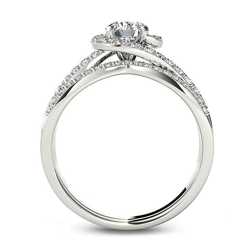 1.0 ct. Gesamtgewicht Diamant Swirl Bypass Brautset in 14K Weißgold