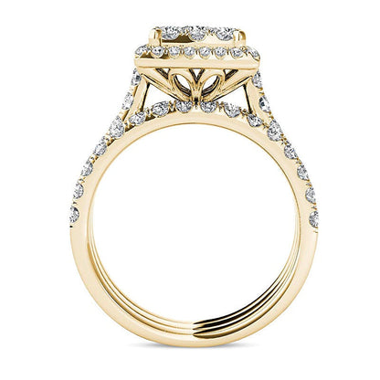 2.0 ct. Gesamtgewicht Komposit-Diamant Brautset mit quadratischem Rahmen, dreiteilig, in 14K Gelbgold