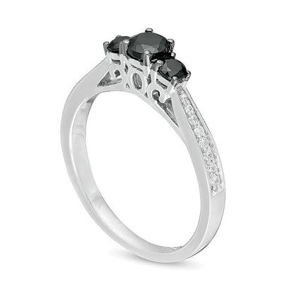 0,5 ct. Gesamtgewicht behandelter schwarzer und weißer Diamant Dreistein-Verlobungsring aus rhodiniertem Sterlingsilber