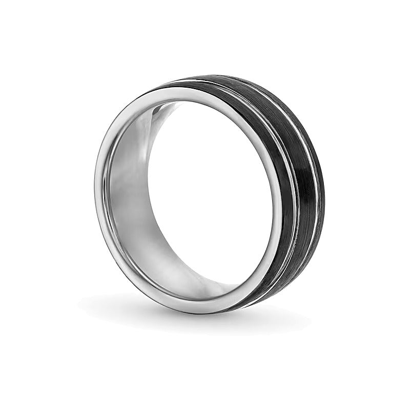 8.0mm gerillter Ehering aus zweifarbigem Tungsten mit schwarzer Ionenbeschichtung
