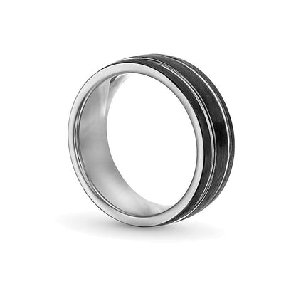 8.0mm gerillter Ehering aus zweifarbigem Tungsten mit schwarzer Ionenbeschichtung