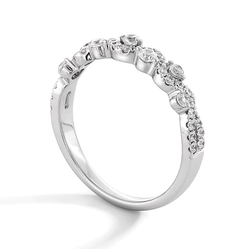 0,38 ct. Gesamtgewicht Labordiamant Ring zweireihig im Wellendesign stapelbar in 10K Weißgold (F/VS2)