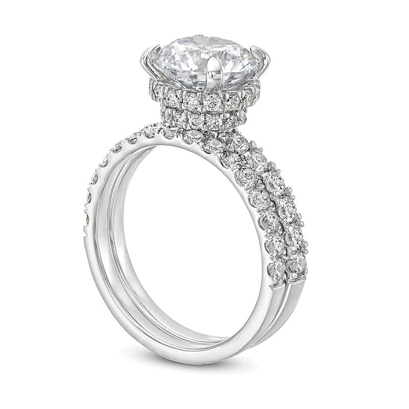 4.38 ct. Gesamtgewicht Labordiamant Hidden Halo Braut-Set in 14K Weißgold (I/SI2)