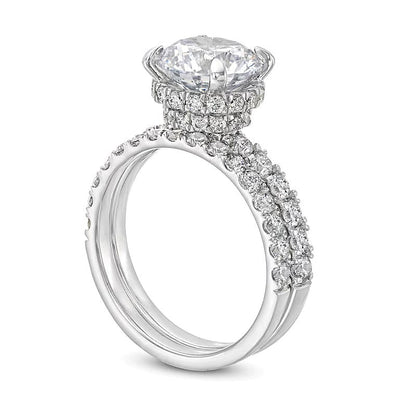 4.38 ct. Gesamtgewicht Labordiamant Hidden Halo Braut-Set in 14K Weißgold (I/SI2)