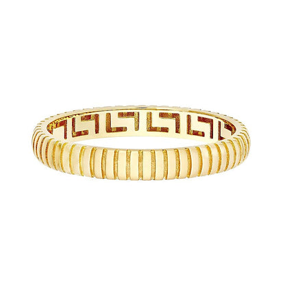 Gerippter Ring mit Greek-Key-Muster in 14K Gelbgold
