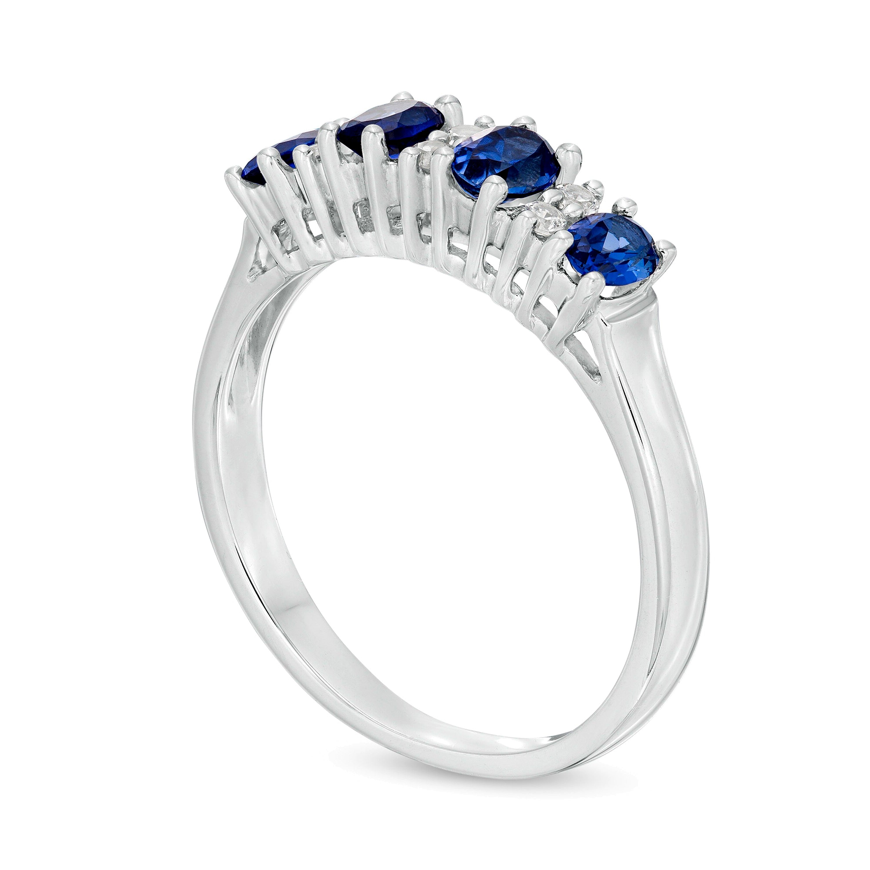 Ring mit ovalem blauem Saphir und Diamanten 0,1 ct. Gesamtgewicht im Vierstein-Wechseldesign in 14K Weißgold