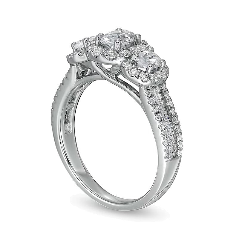 1.5 CT. Gesamtgewicht Verlobungsring mit ovalem Diamant und Halo in 14K Weißgold