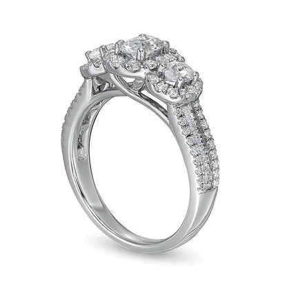 1.5 CT. Gesamtgewicht Verlobungsring mit ovalem Diamant und Halo in 14K Weißgold