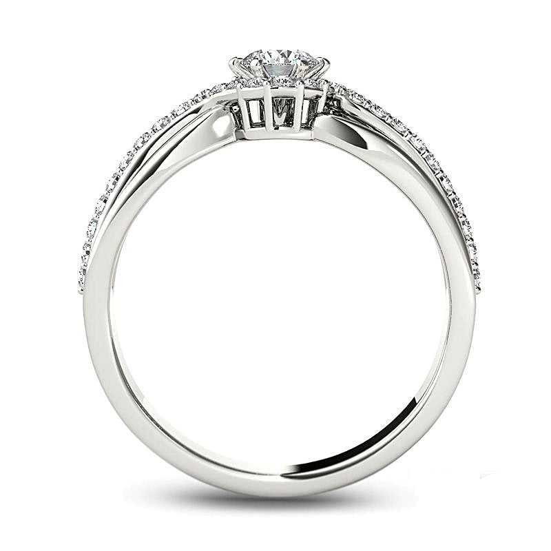 0,5 ct. Gesamtgewicht Diamant Halo-Verlobungsring in 14K Weißgold