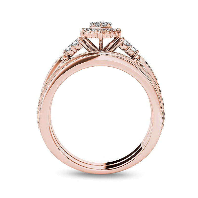 0.5 ct. Gesamtgewicht Komposit-Diamant-Brautset mit Marquise und rundem Besatz aus 14K Roségold