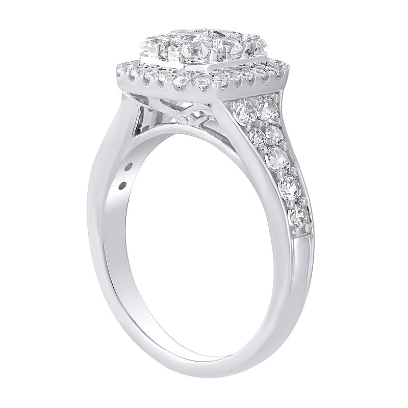 Verlobungsring mit Smaragd und mehreren Diamanten 1.25 ct. Gesamtgewicht in 10K Weißgold