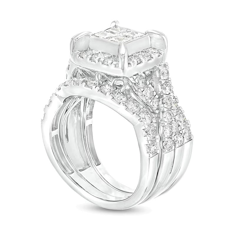 3.0 ct. Gesamtgewicht Braut-Set mit Diamanten im Princess- und Rundschliff in 14K Weißgold