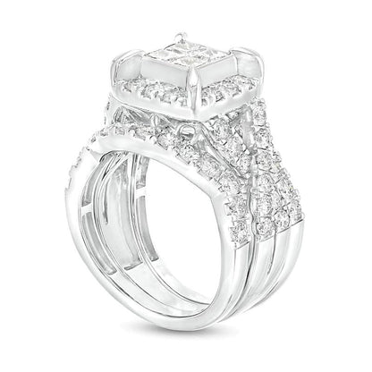3.0 ct. Gesamtgewicht Braut-Set mit Diamanten im Princess- und Rundschliff in 14K Weißgold
