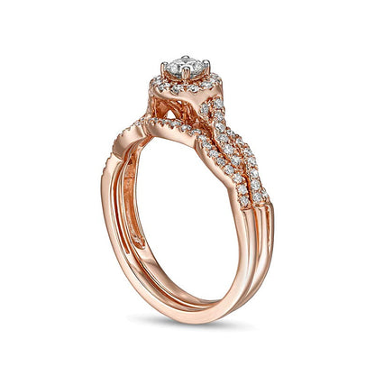 0.5 ct. Gesamtgewicht Diamant Brautset mit Rahmen und gedrehter Schiene in 10K Roségold (I/I2)