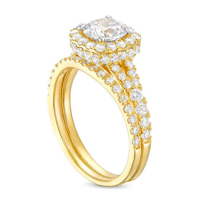 Braut-Set mit Labordiamanten 1,88 ct. Gesamtgewicht in Kissenschliff und rund, Vier-Krappen, 14K Gelbgold (I/SI2)