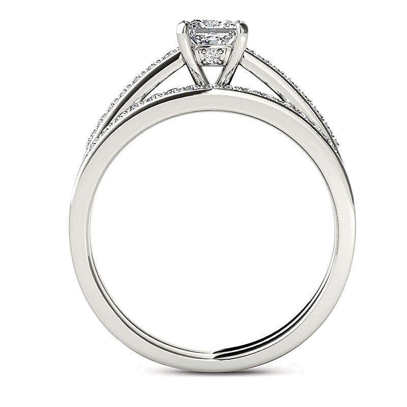 Braut-Set mit Diamanten im Princess- und Rundschliff, 0.63 CT. Gesamtgewicht, in 14K Weißgold