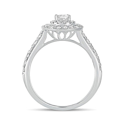 1.0 ct. Gesamtgewicht Verlobungsring Halo mit Diamanten im Oval- und Rundschliff in 14K Weißgold