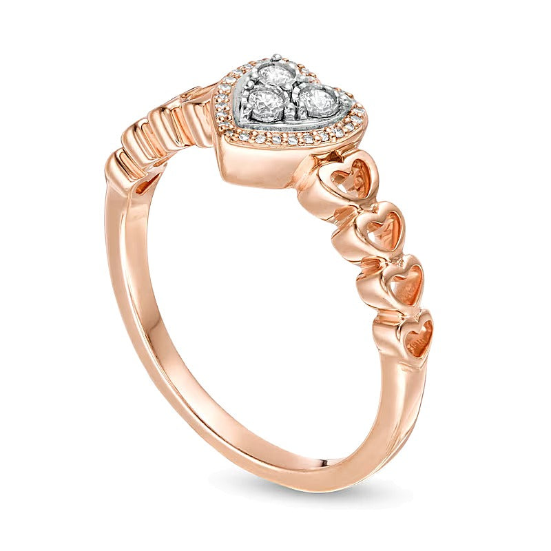 Freundschaftsring für Damen mit Diamanten und Saphir, Herz- und Rundschliff, 0.13 ct. Gesamtgewicht, in 10K Roségold