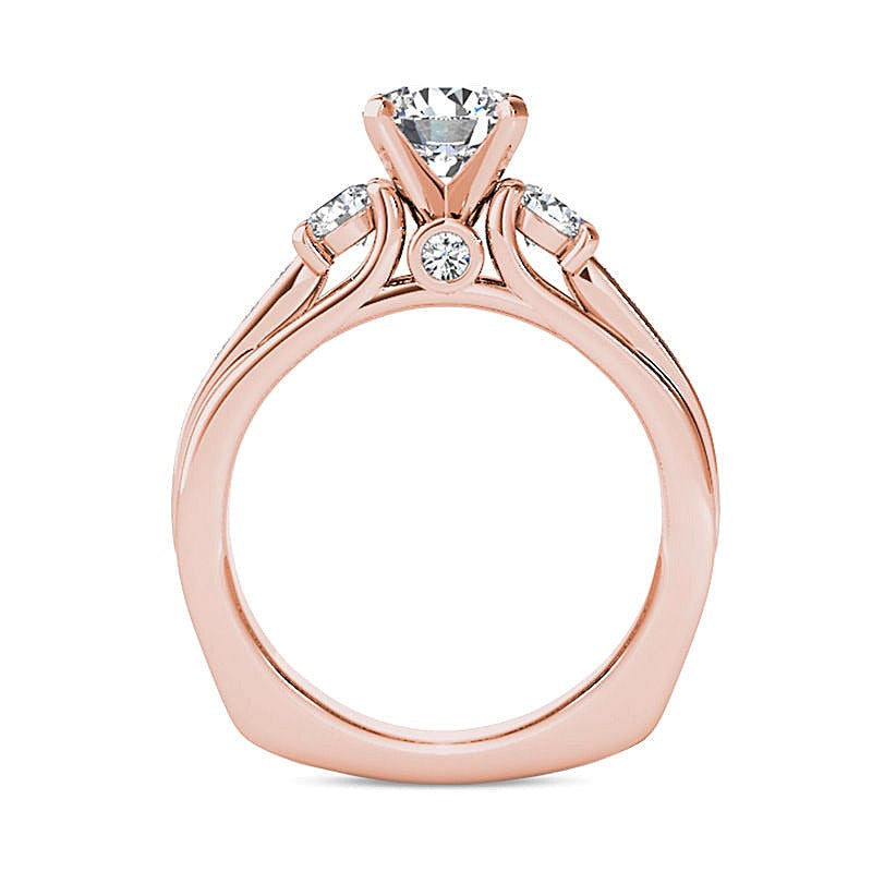 Dreistein-Verlobungsring mit Diamanten 2.0 ct. Gesamtgewicht in 14K Roségold