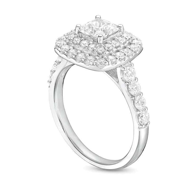 1,75 ct. Gesamtgewicht Verlobungsring im Princess-Schliff mit Labordiamanten und doppeltem Halo in 14K Weißgold (F/VS2)