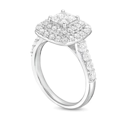 1,75 ct. Gesamtgewicht Verlobungsring im Princess-Schliff mit Labordiamanten und doppeltem Halo in 14K Weißgold (F/VS2)